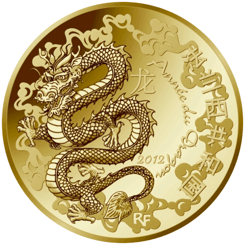 Pièce de monnaie chinoise Flying Dragon, en or et en argent